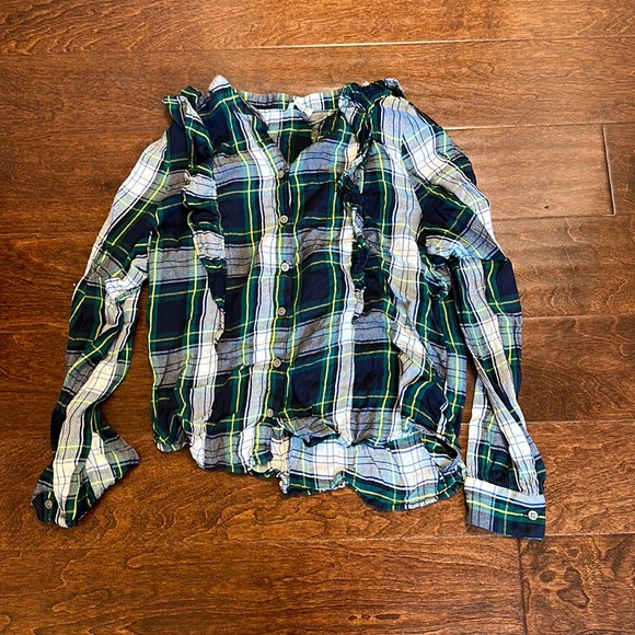 J. Crew Factory Ruffle Button Front Top - Picture 3 of 6